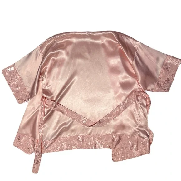 Victoria's Secret Gold Label Pink Satin Jacquard Short Robe and Cami Set Large